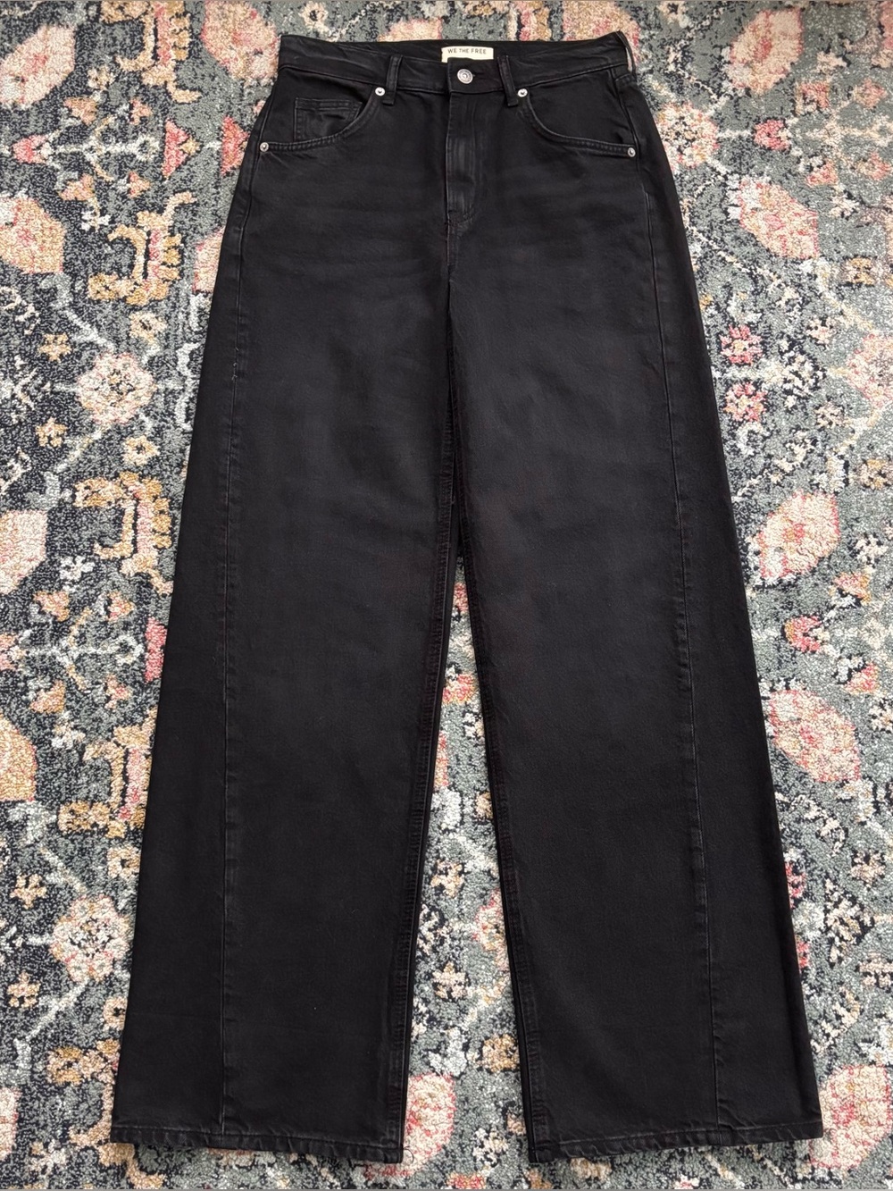 Free People We The Free Wide Leg Jeans Black Sz 26